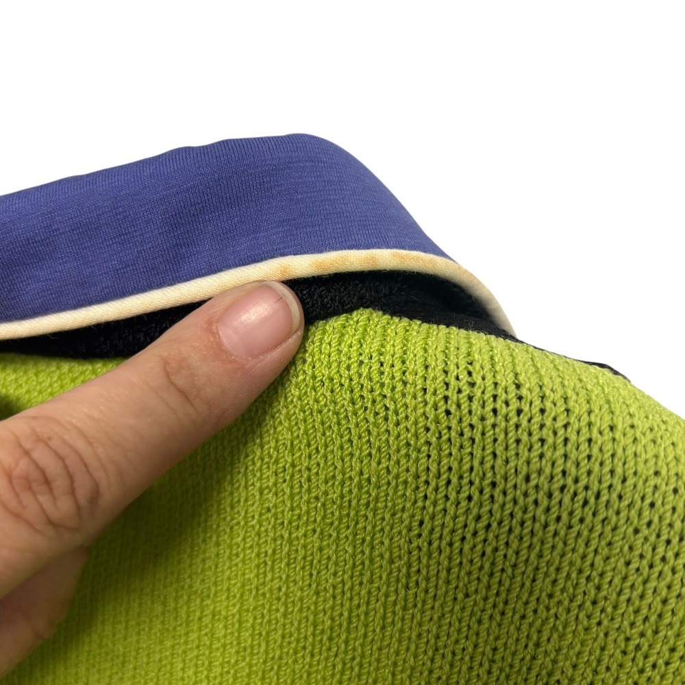 St John Sport Womens Lime Green Quarter Zip Knit Sweater Colorblock Black Purple - Picture 10 of 14
